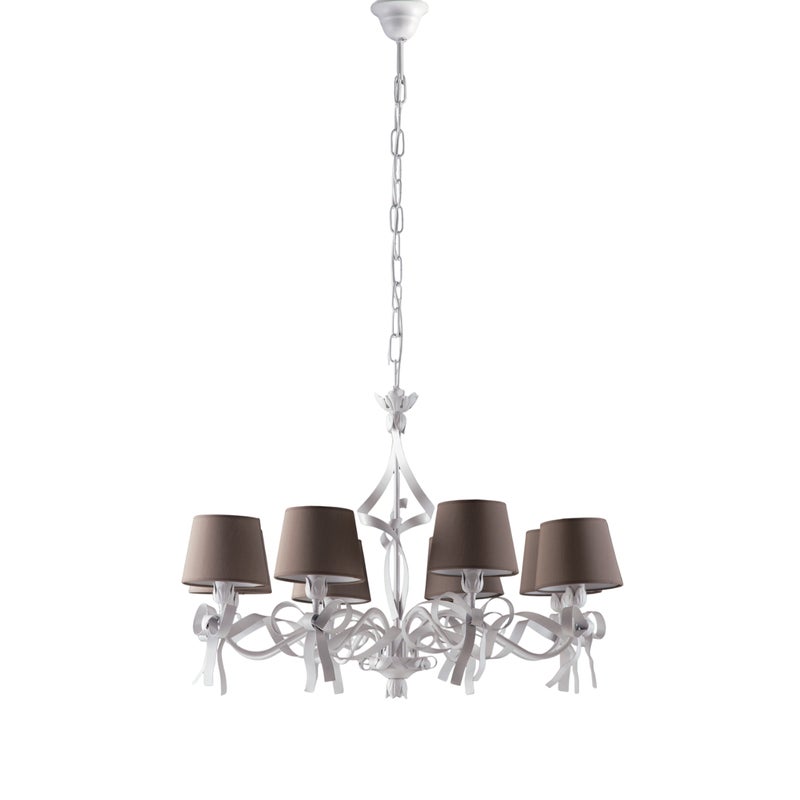 Lucy żyrandol białe żelazo z gołębioszarymi kloszami PVC, 8 lamp, Ø84 cm