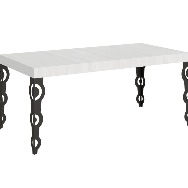 Stół rozkładany Karamay 90x180/440 cm, rama jesion biały, antracyt