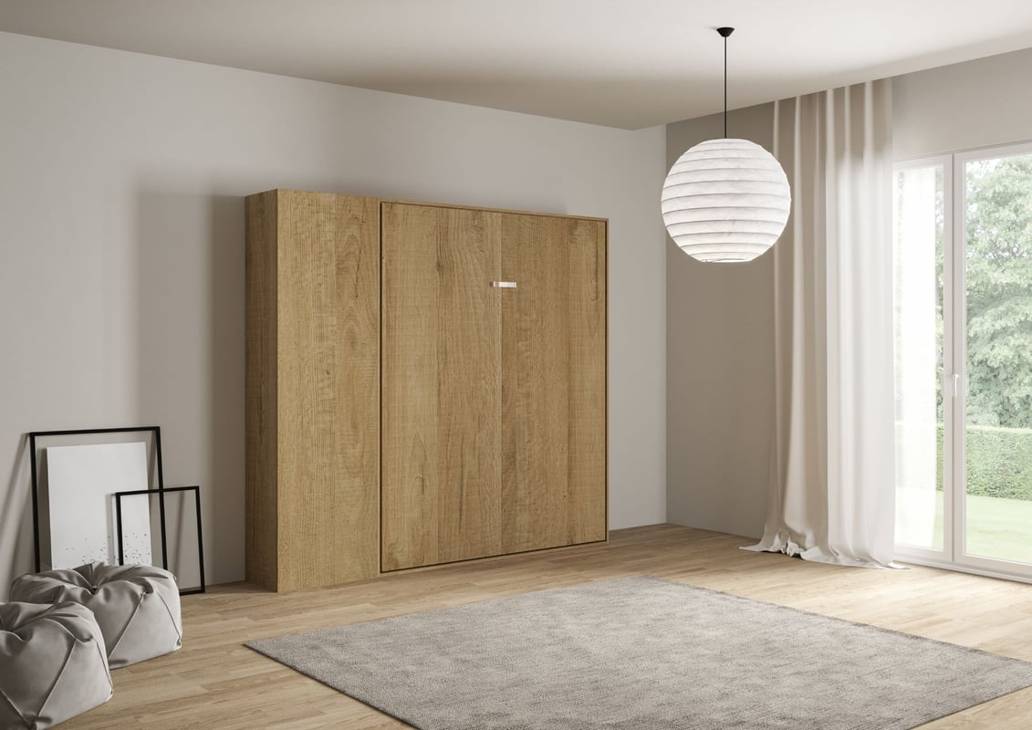 Łóżko podwójne Kentaro Oak Nature z kolumną po lewej i prawej stronie