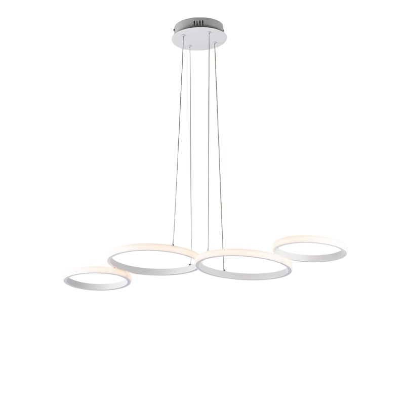 Lampa wisząca Atena LED CCT z pilotem, metal i białe aluminium, regulowane kable, nowoczesny design, 100x64 cm