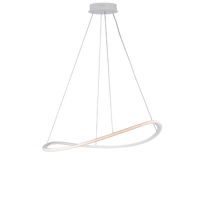 Raky – lampa wisząca LED CCT z metalu i białego aluminium, regulowane kable, pilot, zmiana barwy światła, nowoczesny design, Ø70 cm