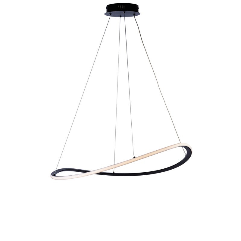 Raky – lampa wisząca LED CCT z metalu i czarnego aluminium, regulowane kable, pilot, zmiana barwy światła, nowoczesny design, Ø70 cm