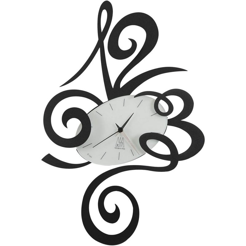 Czarny zegar ścienny Robin, Ø45 cm, wykonany ze stali, minimalistyczny i cichy design do domu i biura, wyprodukowany we Włoszech