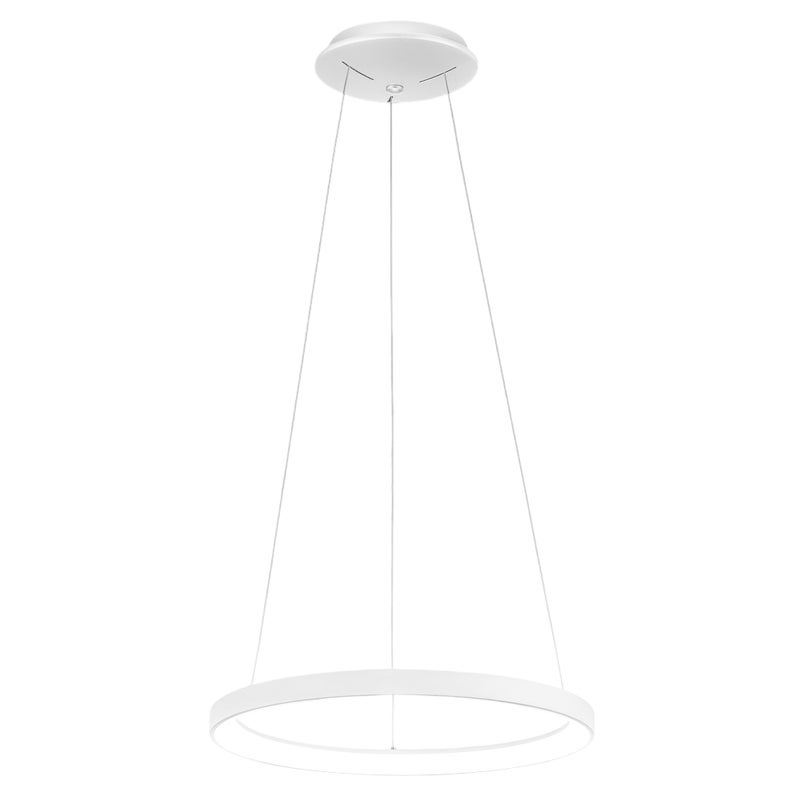 Krizia - lampa wisząca LED 50W z możliwością ściemniania - 2900lm, ciepłe światło 3000K, matowy biały pierścień, dyfuzor opalowy, średnica 60 cm, IP20