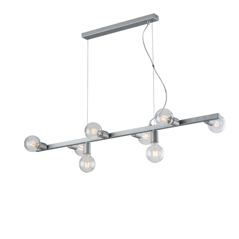 Lampa wisząca Fabian z żelaza lakierowanego na biało i srebrno, 8 świateł, dł. 121 x 16 cali, BL293-8-ARG