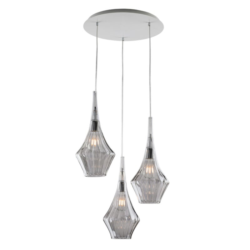 Lampa wisząca Zeus Iron z szarym szkłem Pyrex 3 światła 149 Ø50 BL270-S3-GR