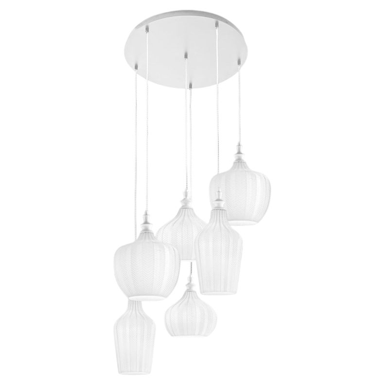 Cleofe - lampa wisząca z 6 żarówkami w kolorze matowej bieli z opalowym szkłem - 6XE27 max 6X60W, elegancki, nowoczesny design, IP20