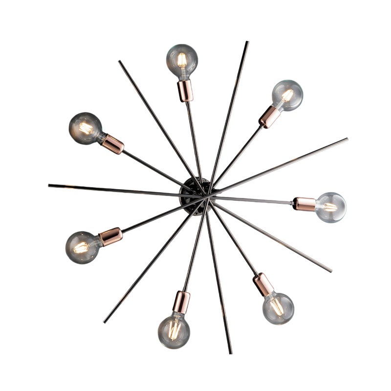 Lampa sufitowa Bloom, żelazo, chrom, czerń i miedź, 7 świateł, H.14 Ø95 BL200-PL7-NR