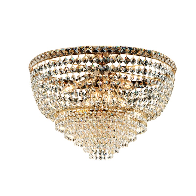 Lampa sufitowa Wagner z żelaza i złoconego mosiądzu z kryształkami górskimi 6 świateł H.38 Ø52 BL266-PL6-OR