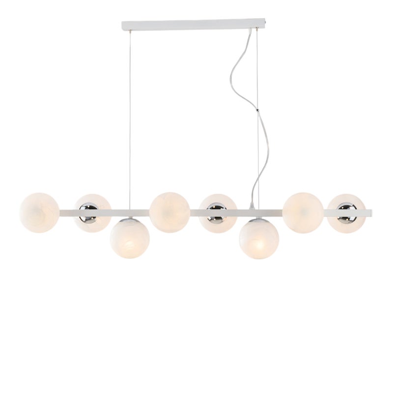 Lampa wisząca Adrian z lakierowanego na biało żelaza i chromu, 8 lamp, dł. 121 x 30, BL278-8-BCO