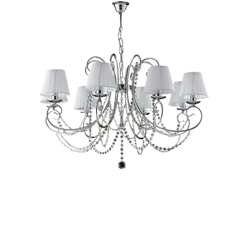 Żyrandol Magda z chromowanego żelaza, 8 świateł z abażurami 118 Ø78 BL146-8-CR-PAR