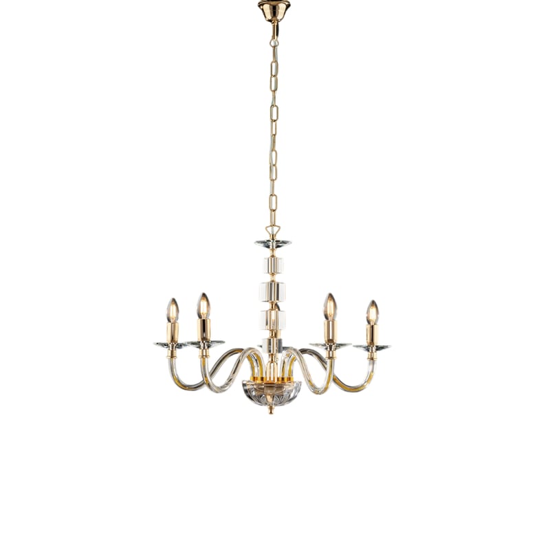Żyrandol Franz Gold z przezroczystym szkłem i kryształkami, 5 świateł, 110 Ø60, BL275-5-OR