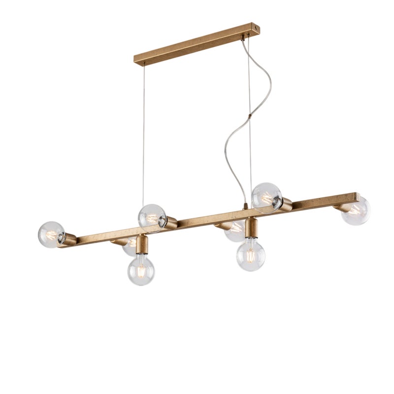 Lampa wisząca Fabian z czarnego i złotego lakierowanego żelaza, 8 świateł, dł. 121 x 16 cali, BL293-8-OR