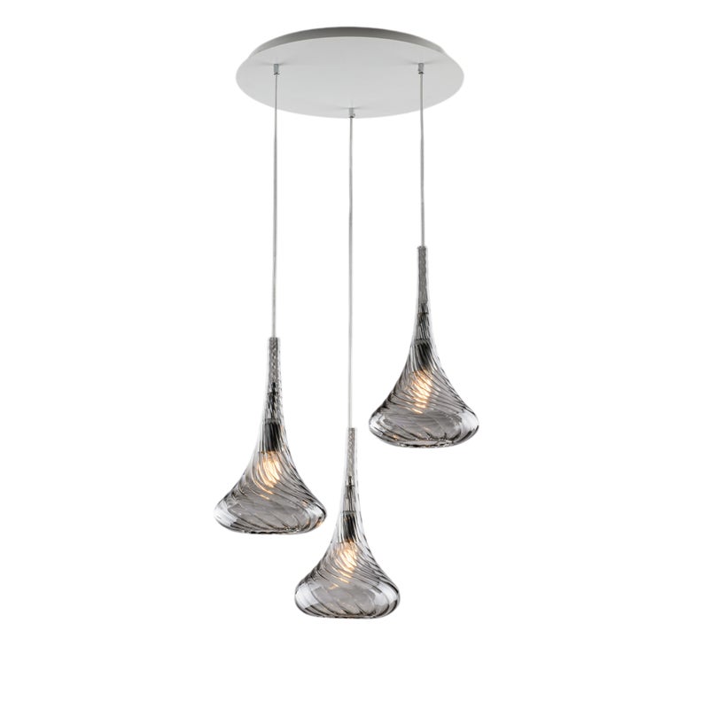Lampa wisząca Nemesi z żelaza z szarym szkłem Pyrex 3 światła 141 Ø50 BL280-S3-GR