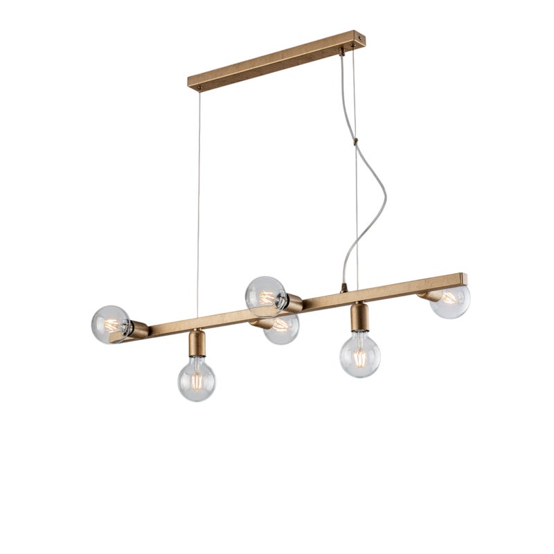 Lampa wisząca Fabian z czarnego i złotego lakierowanego żelaza, 6 świateł, dł. 101 x 16 cali, BL293-6-OR