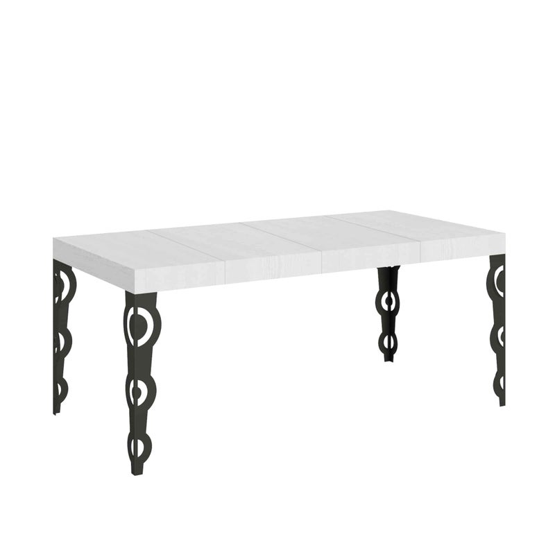 Stół rozkładany Karamay Premium 90x90/246 cm, biały, jesion, rama antracytowa