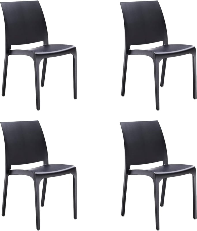 Krzesło żywiczne sztaplowane, wyprodukowane we Włoszech, przeznaczone do użytku wewnątrz i na zewnątrz, SOFIA Black, 4 sztuki
