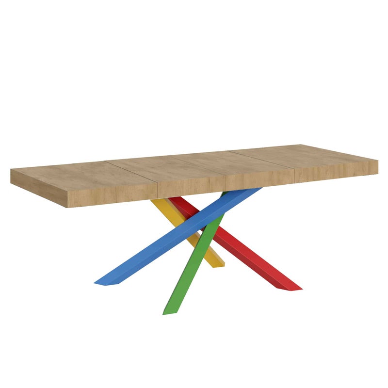 Stół rozkładany 200/460x90 cm Volantis Premium dąb naturalny nogi wielokolorowe 4/B
