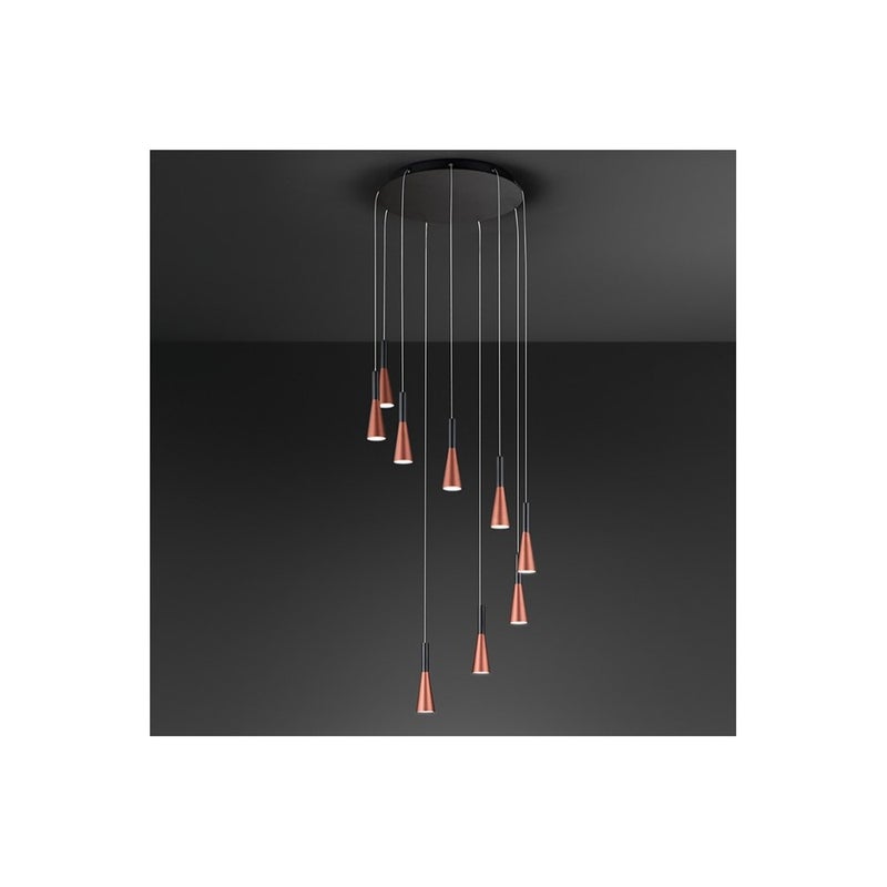 Lampa wisząca CONE, matowe różowe złoto, czerń, 9x7W, 3000K, Perenz