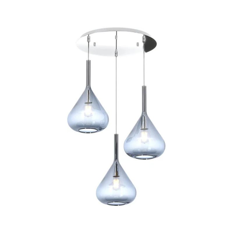 Nowoczesna lampa wisząca Kona z 3 żarówkami, niebieskie szkło i okrągła rozeta sufitowa - oprawka E27 - regulowana do średnicy 250 cm.
