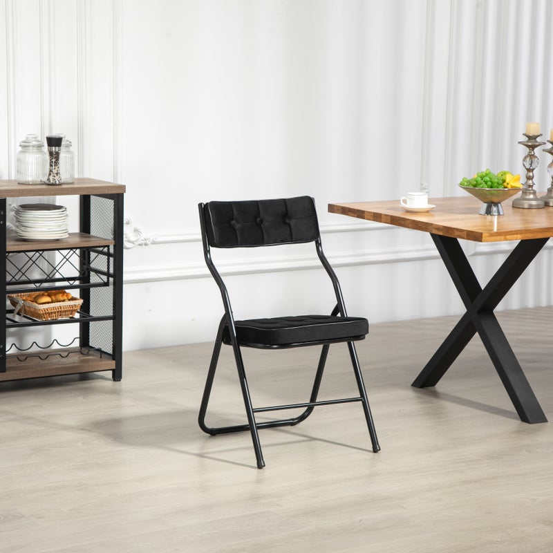 Zestaw 2 składanych krzeseł - krzesła składane z poduszką - przenośne krzesła do jadalni - krzesła do biura - krzesła na wesele - czarne
