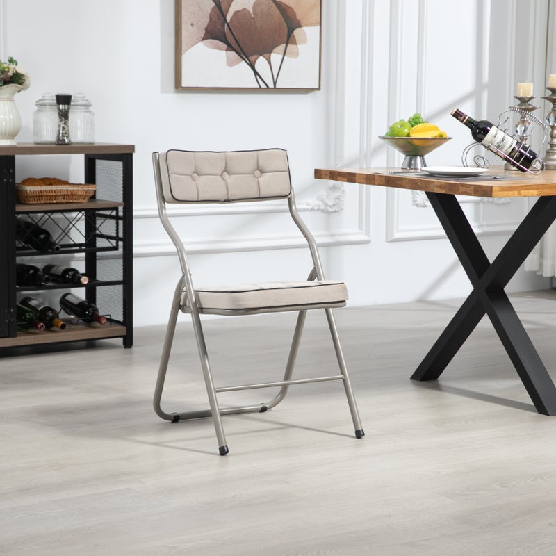 Zestaw 2 składanych krzeseł - krzesła składane do jadalni z poduszką - krzesła z tkaniny khaki - meble do domu - krzesła tapicerowane