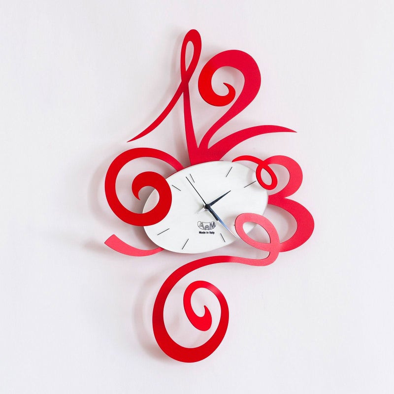 Zegar ścienny Robin Red, 34x51 cm, wykonany ze stali, minimalistyczny i cichy design do domu i biura, wyprodukowany we Włoszech