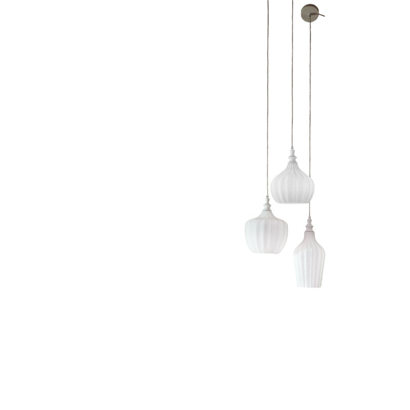Cleofe lampa wisząca z białego szkła i mosiądzu, 3XE27 max 60 W, styl vintage, IP20