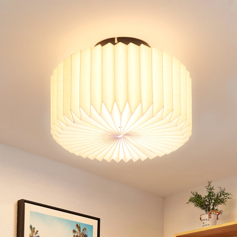 NETTLIFE Lampa sufitowa do salonu, lampa sufitowa w stylu vintage - biała lampa kuchenna, abażur papierowy, design industrialny G9