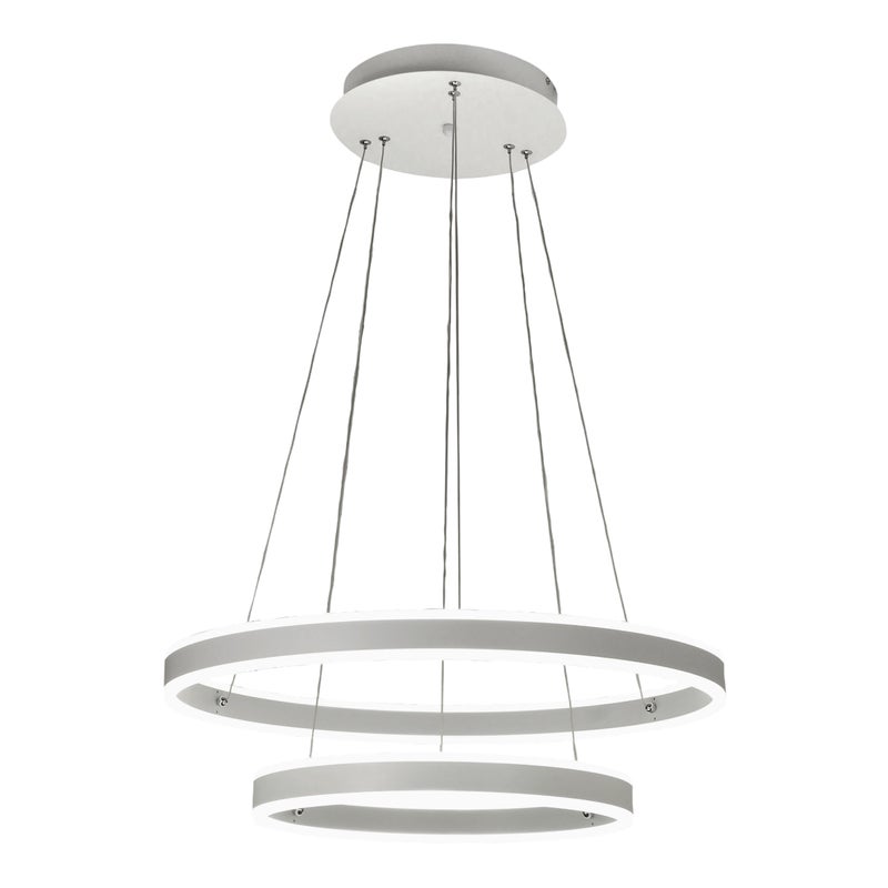 Lampa wisząca LED Palau 108W 3000K, ściemnialna, Ø60 i Ø40 cm, srebrna, dwa pierścienie z metalu i metakrylanu