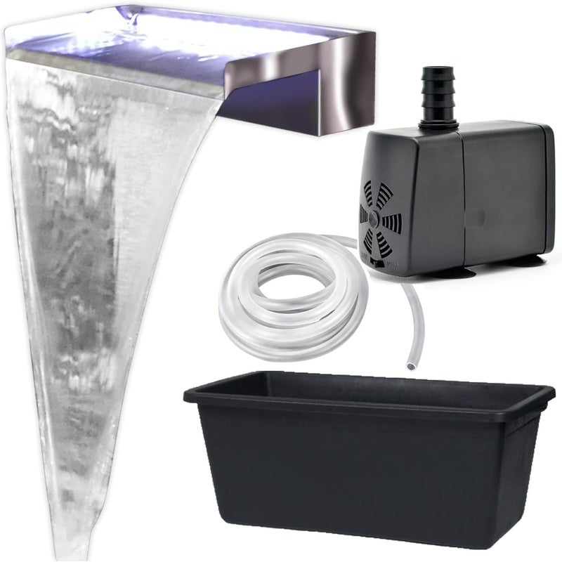 Zestaw wodospadowy Köhko Akaka(45 cm) z matowej stali nierdzewnej 24303 - Kompletny zestaw z pompą i zbiornikiem (65L), wysokość montażu do ok.50 cm