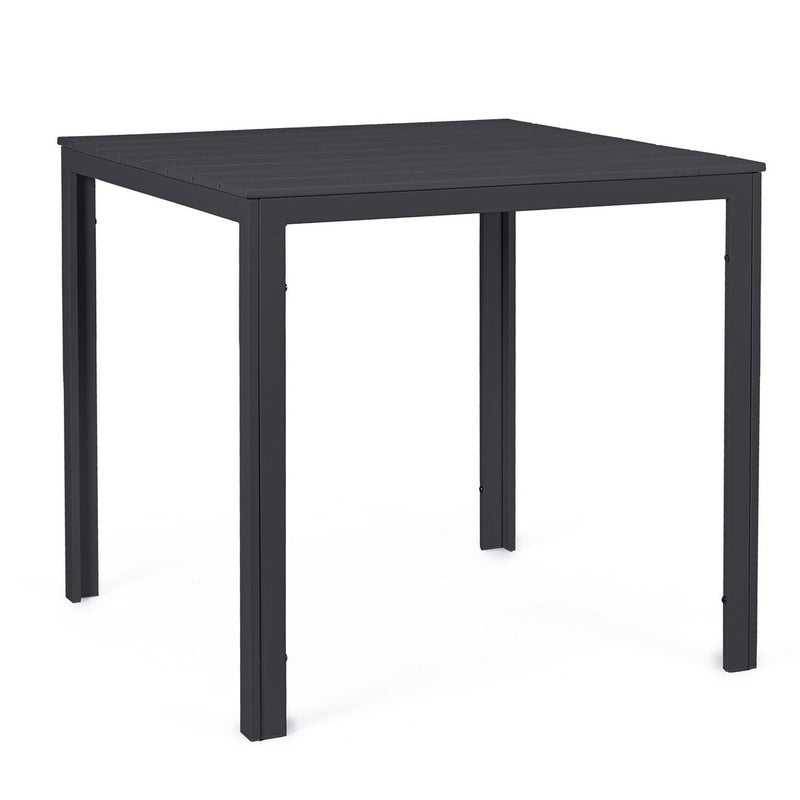 Stół stalowy z blatem HDPE z efektem słojów drewna, 78x78, kolor gołębi szary