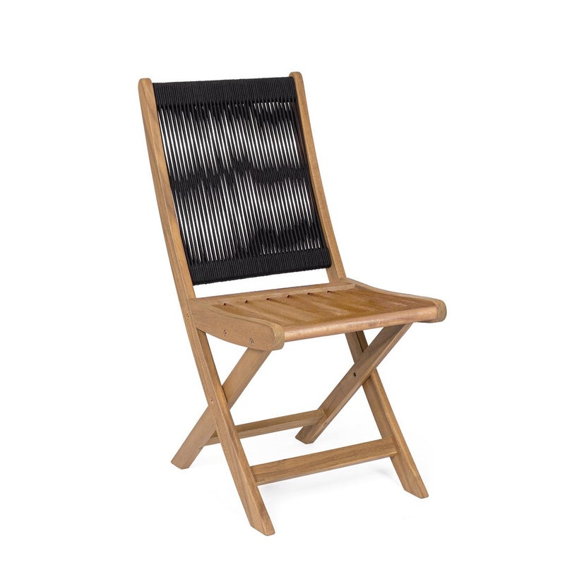 Zestaw 4 składanych krzeseł z drewna akacjowego z czarnym oparciem z polipropylenu