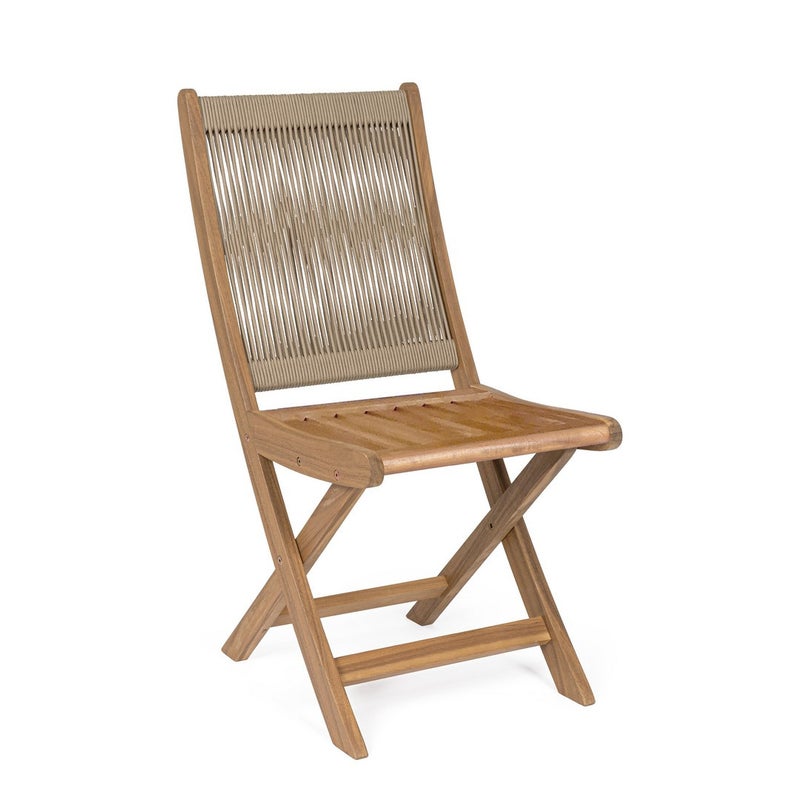 Zestaw 4 składanych krzeseł z drewna akacjowego z oparciem z polipropylenu w kolorze gołębiej szarości