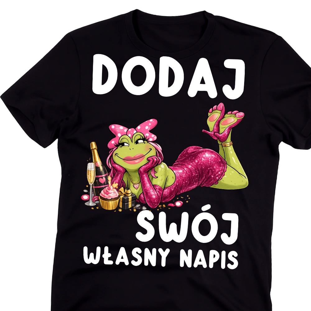 Koszulka damska z żabką i własnym napisem – personalizowany prezent z humorem