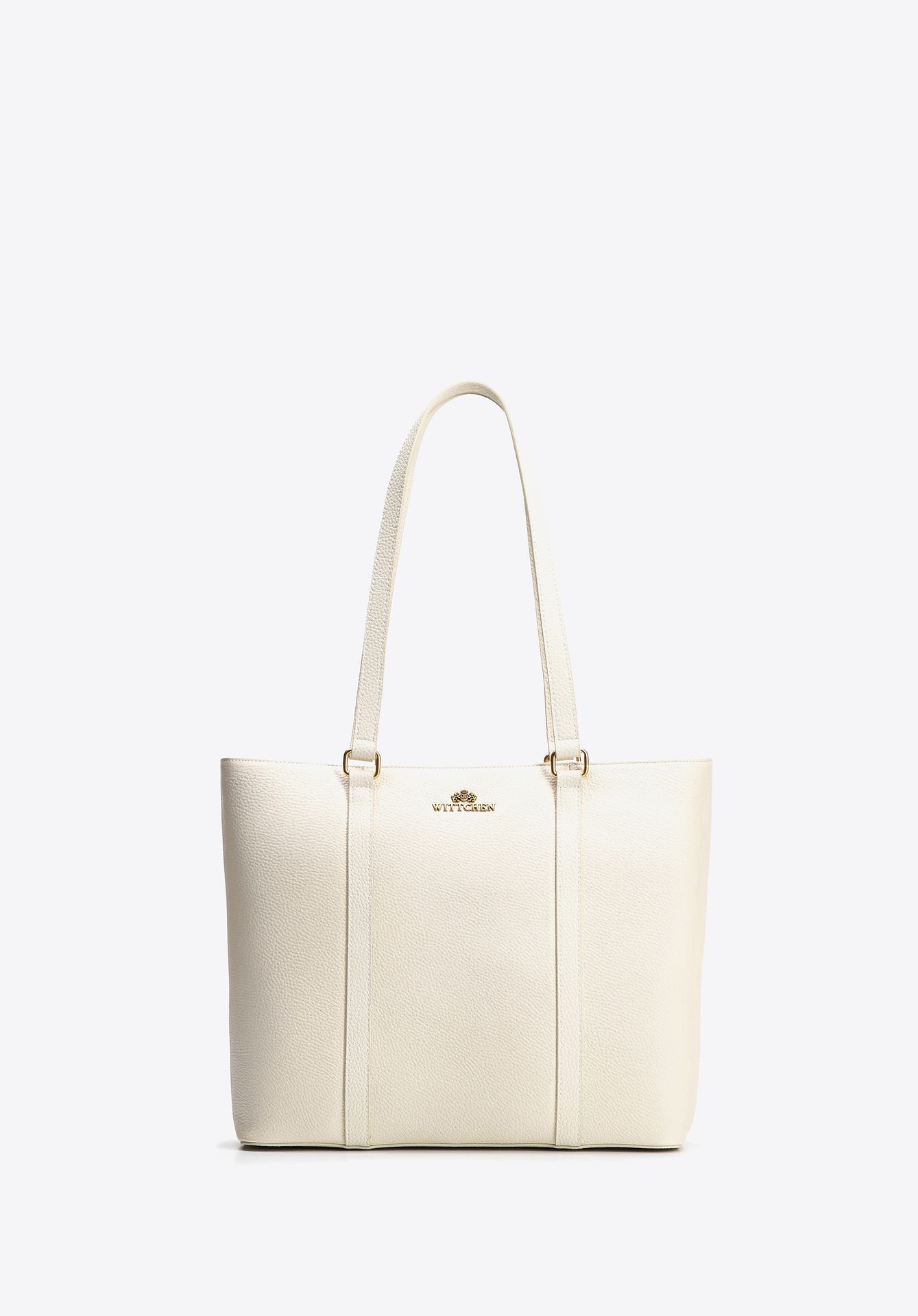 Elegancka torebka shopperka ze skóry naturalnej kremowa