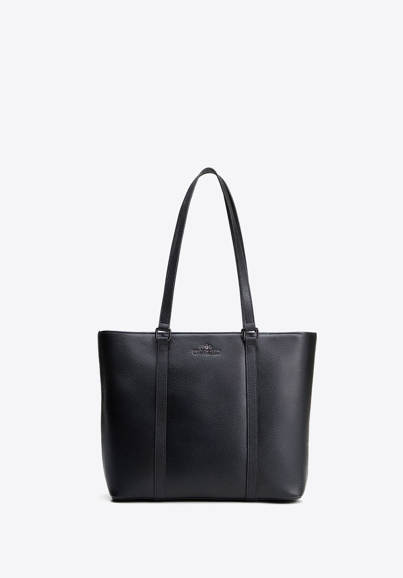 Elegancka torebka shopperka ze skóry naturalnej czarno - srebrna