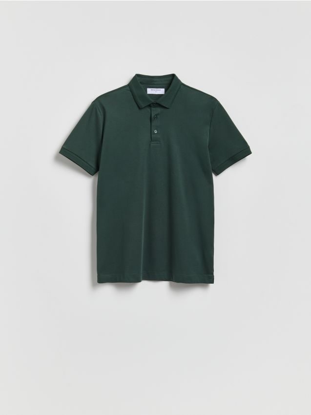 Reserved - Bawełniana koszulka polo slim - ciemnozielony