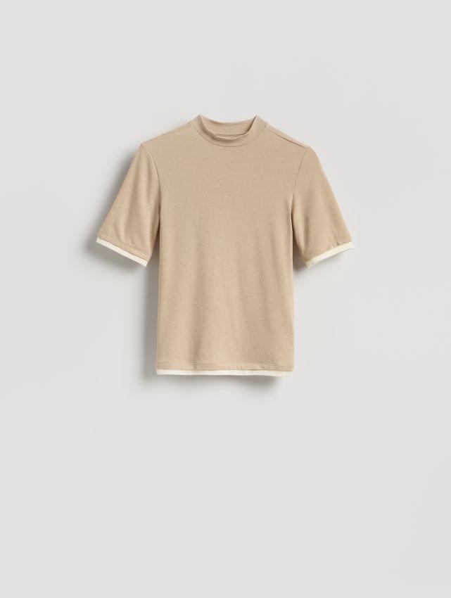 Reserved - T-shirt z wiskozą - beżowy
