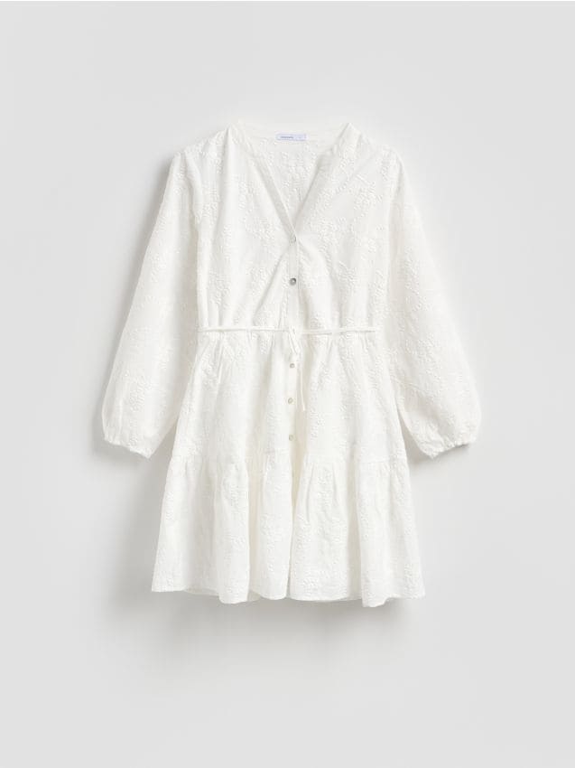 Reserved - Sukienka z haftem - biały