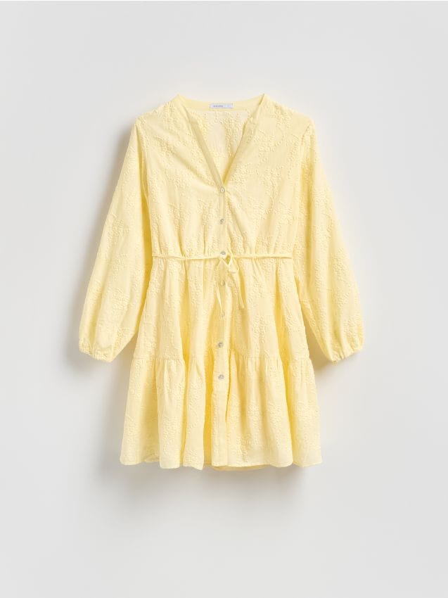 Reserved - Sukienka z haftem - jasnożółty