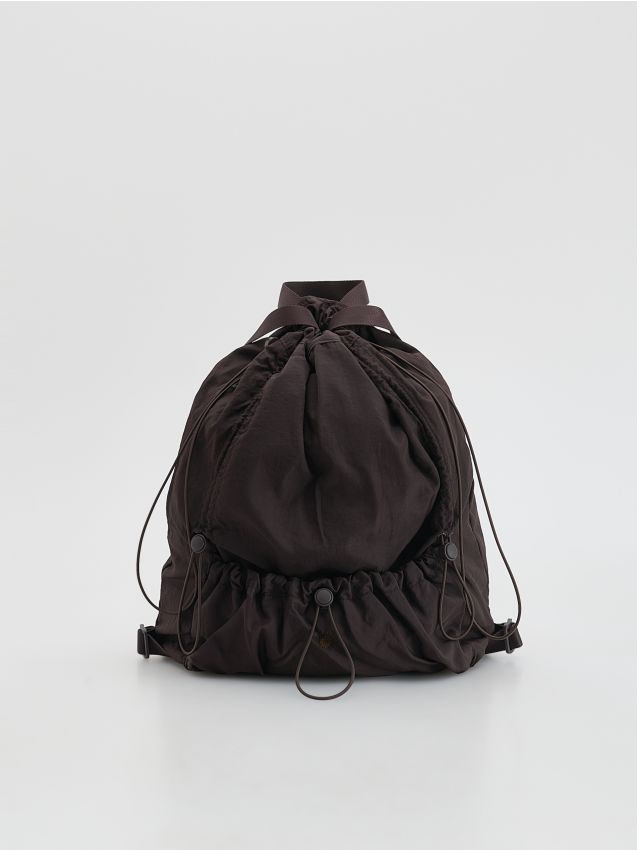 Reserved - Plecak worek z kieszeniami - ciemnobrązowy