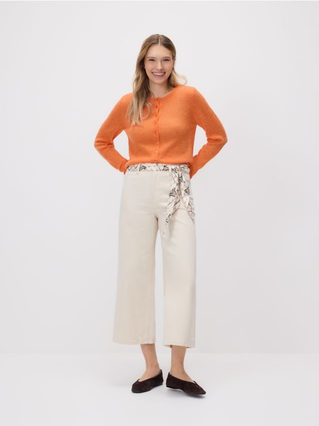 Reserved - Jeansy culotte z opaską - kremowy