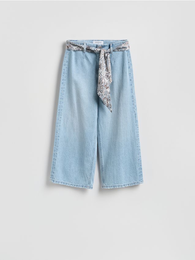 Reserved - Jeansy culotte z opaską - niebieski