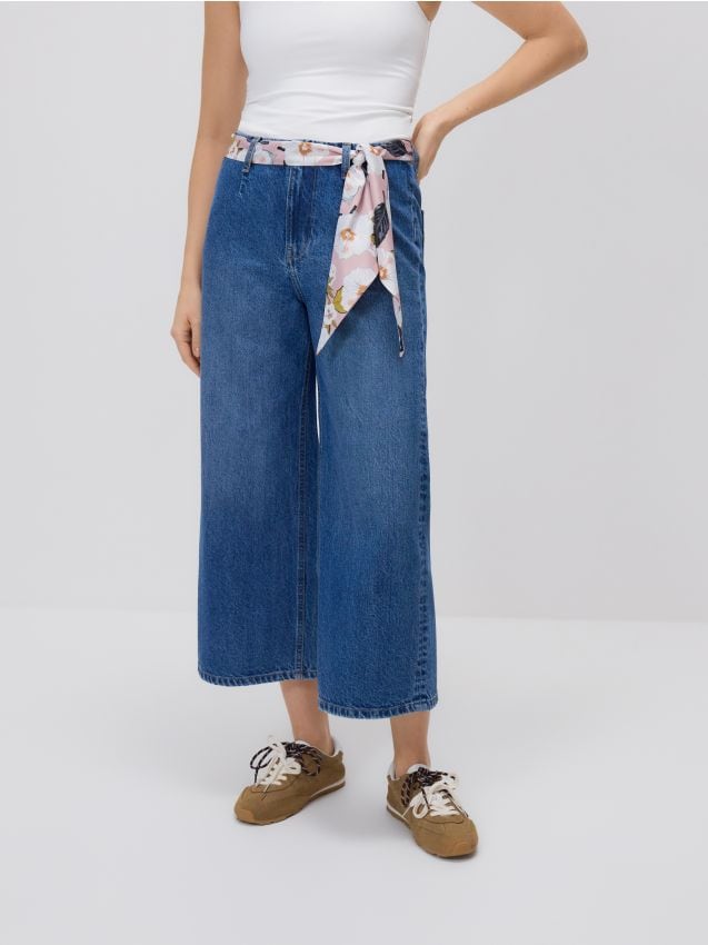 Reserved - Jeansy culotte z opaską - niebieski