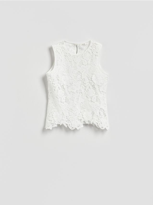 Reserved - Ażurowa bluzka - biały