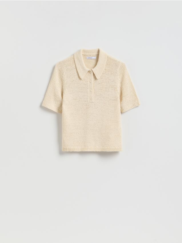 Reserved - Sweter z krótkim rękawem - kremowy