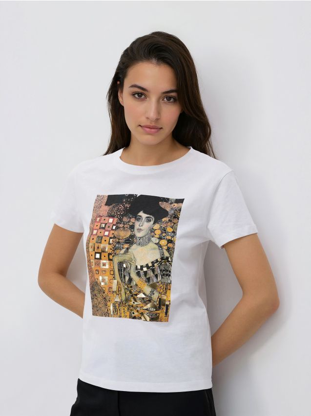Reserved - Bawełniany t-shirt z nadrukiem - biały