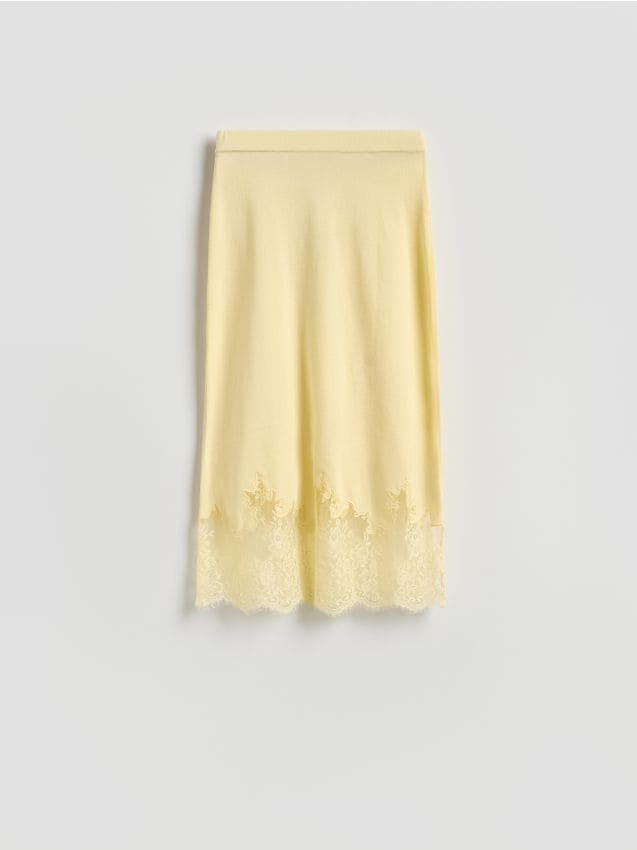 Reserved - Spódnica z koronkowym dołem - jasnożółty