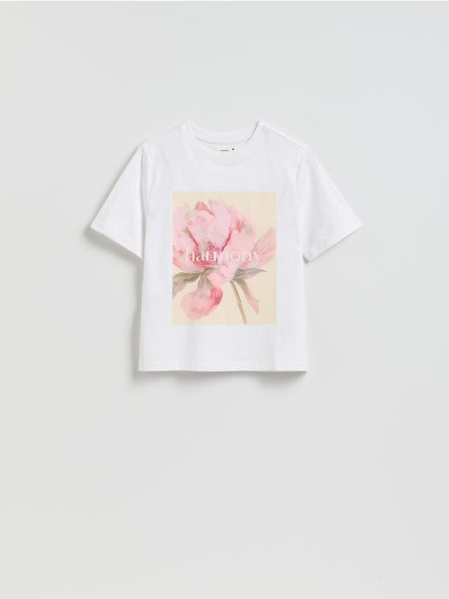 Reserved - Bawełniany t-shirt z nadrukiem - biały